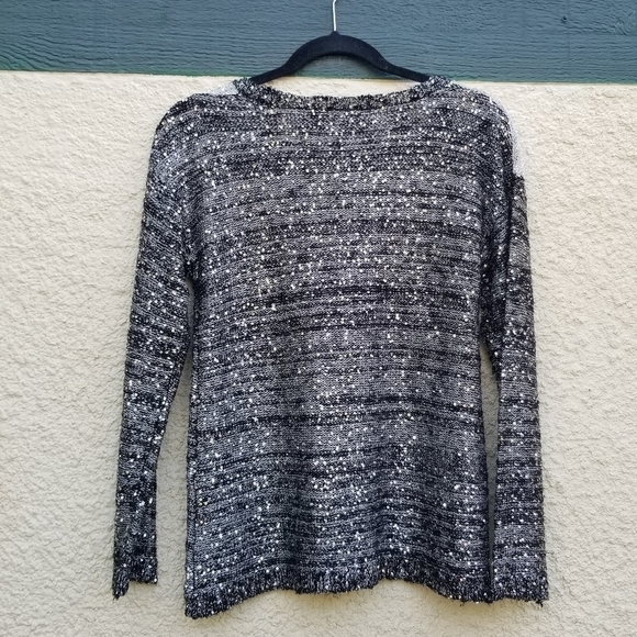 The Limited black gray silver sequin sweater asymmetric stripe small - Picture 2 of 7